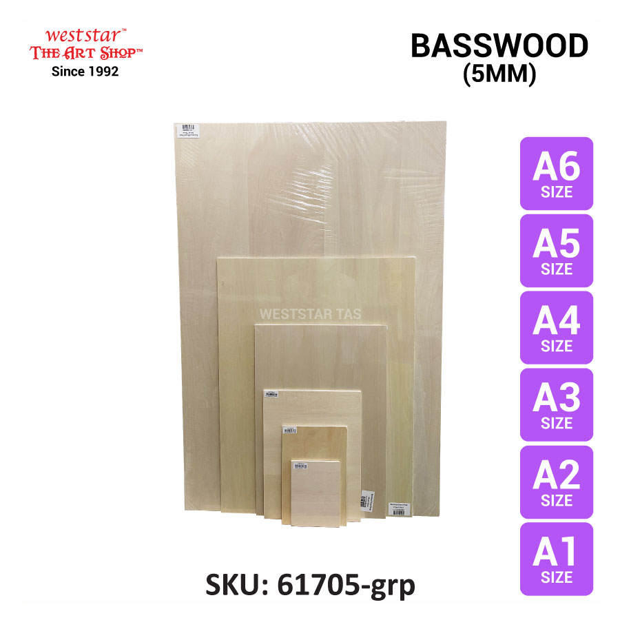 Basswood Board 5mm, Wood Sheet, Papan Kayu - A6, A5, A4, A3, A2, A1