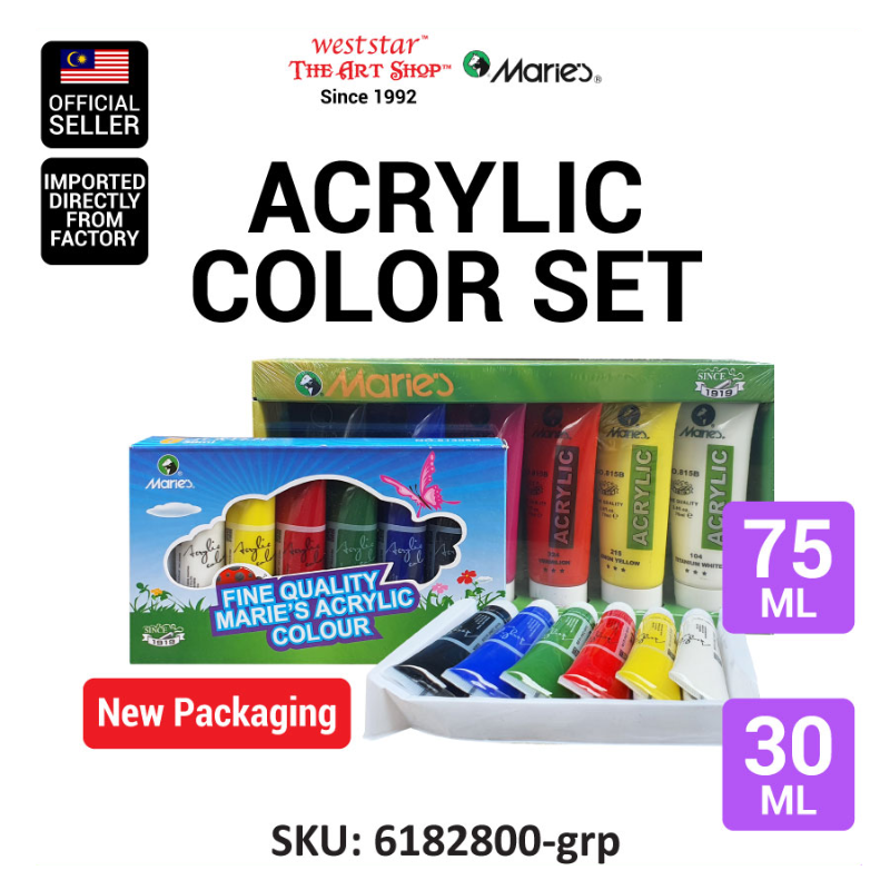 Marie's Acrylic Color Set , Marie's Acrylic Paint, 6 Color (35ml , 75ml)