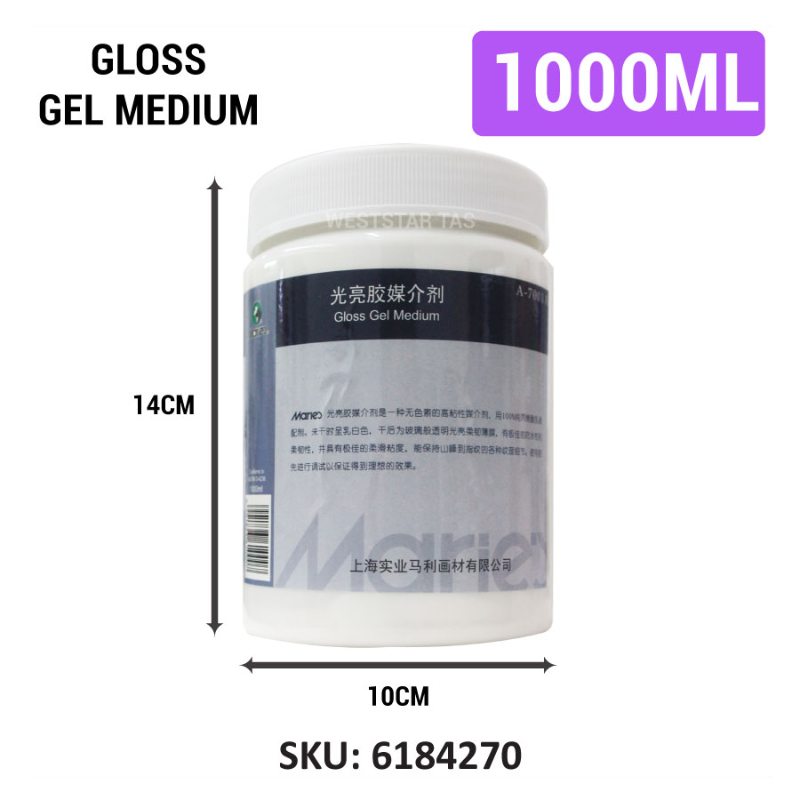 Marie's Gloss Gel Medium (275ml, 500ml, 1000ml) Increases Gloss, Thickens paints, Image transfer