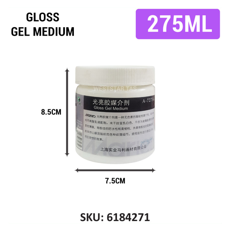 Marie's Gloss Gel Medium (275ml, 500ml, 1000ml) Increases Gloss, Thickens paints, Image transfer