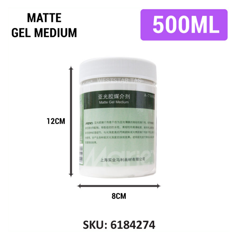 Marie's Matte Gel Medium (275ml, 500ml, 1000ml) Reduces Shine, Thickens paints, Image transfer