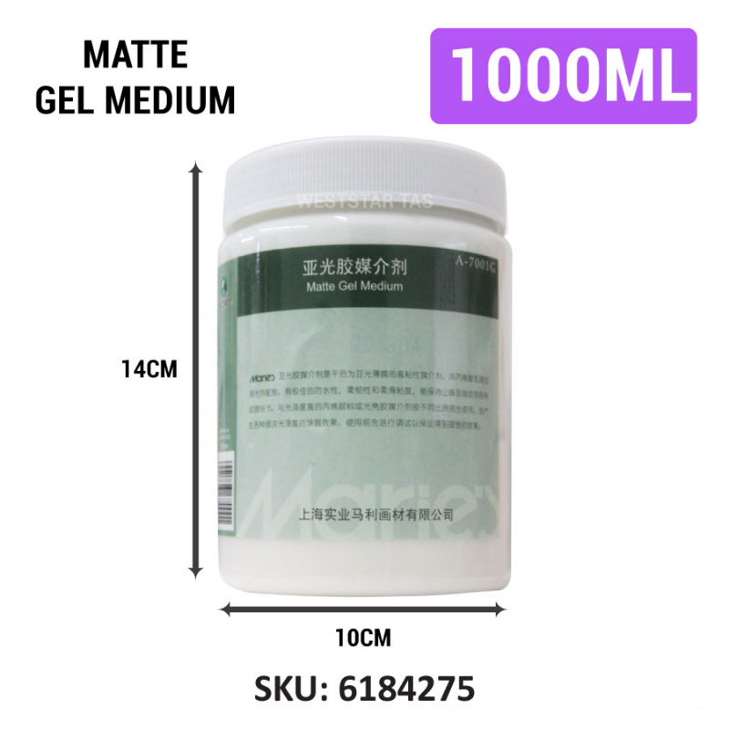 Marie's Matte Gel Medium (275ml, 500ml, 1000ml) Reduces Shine, Thickens paints, Image transfer