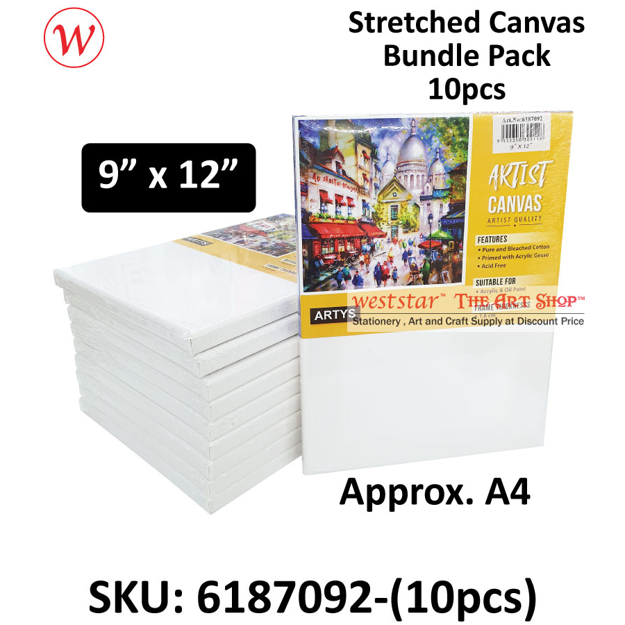 ARTYS Stretched Canvas Super Value Bundle Pack 10pcs / Kanvas | 9"x12" (A4)