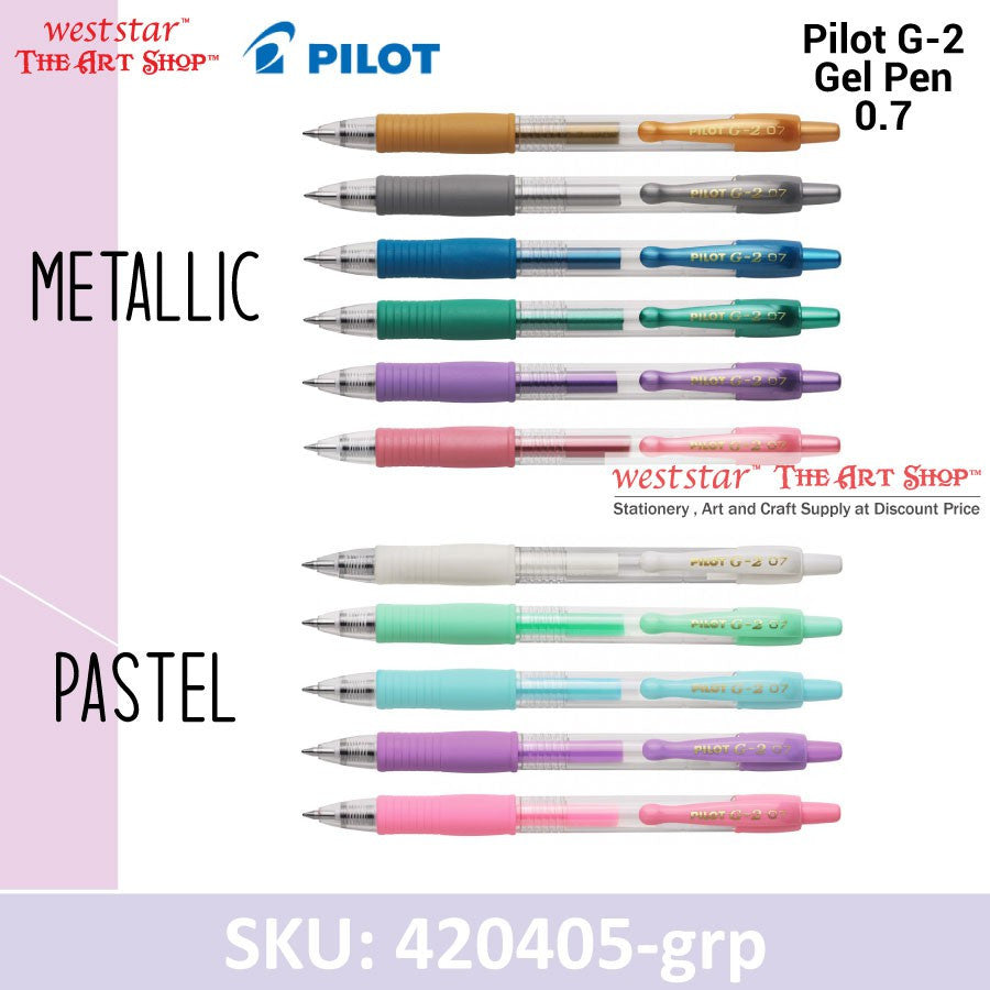 PILOT G2 Gel Pen, Pilot Retractable Gel Pen, Pilot G-2 Gel Pen (METALLIC / PASTEL COLOR) 0.7mm