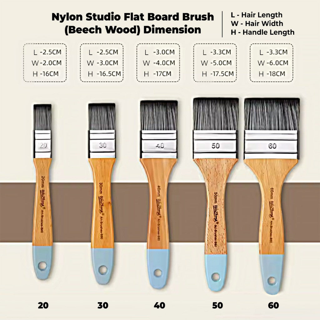Nylon Studio Flat Board Brush (Beech Wood) 20mm-60mm