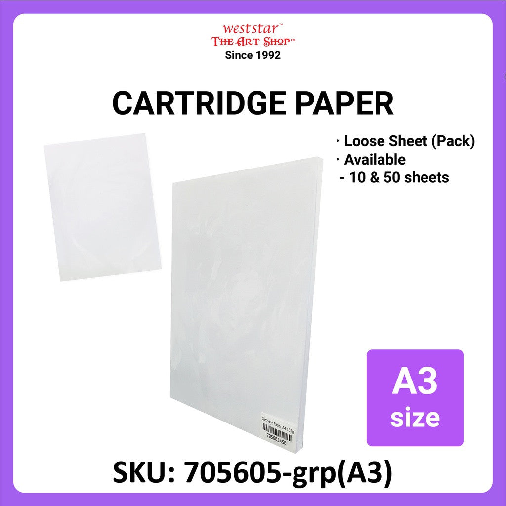 WESTSTAR ARTYS A3 Drawing Cartridge paper ( 135gsm, 165gsm, 200gsm - 10s, 50s) Loose Sheets
