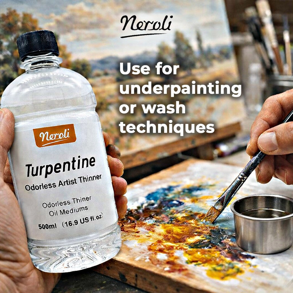Neroli Turpentine Odourless Thinner Oil Medium For Oil Painting - 120ml & 500ml