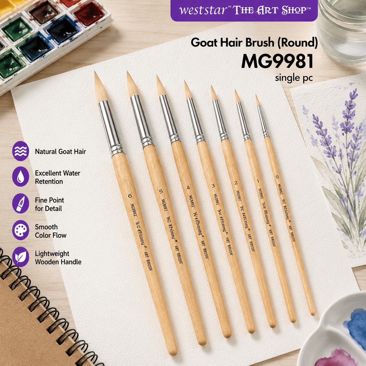 Goat Hair Brush Painting Brush MG9981 (Round)