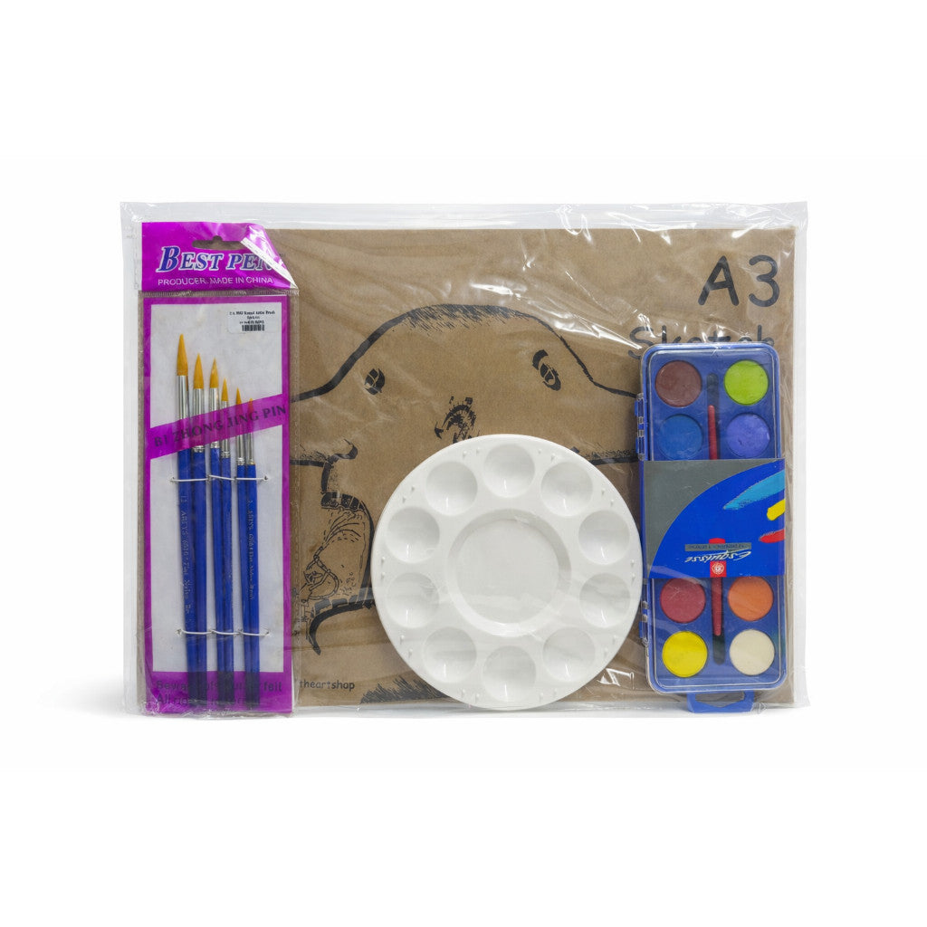 WATERCOLOUR PAINTING SET ( Esquise Watercolour +Brush Set + Palette +A3 Sketch Book) WORLD ART DAY PROMOTION