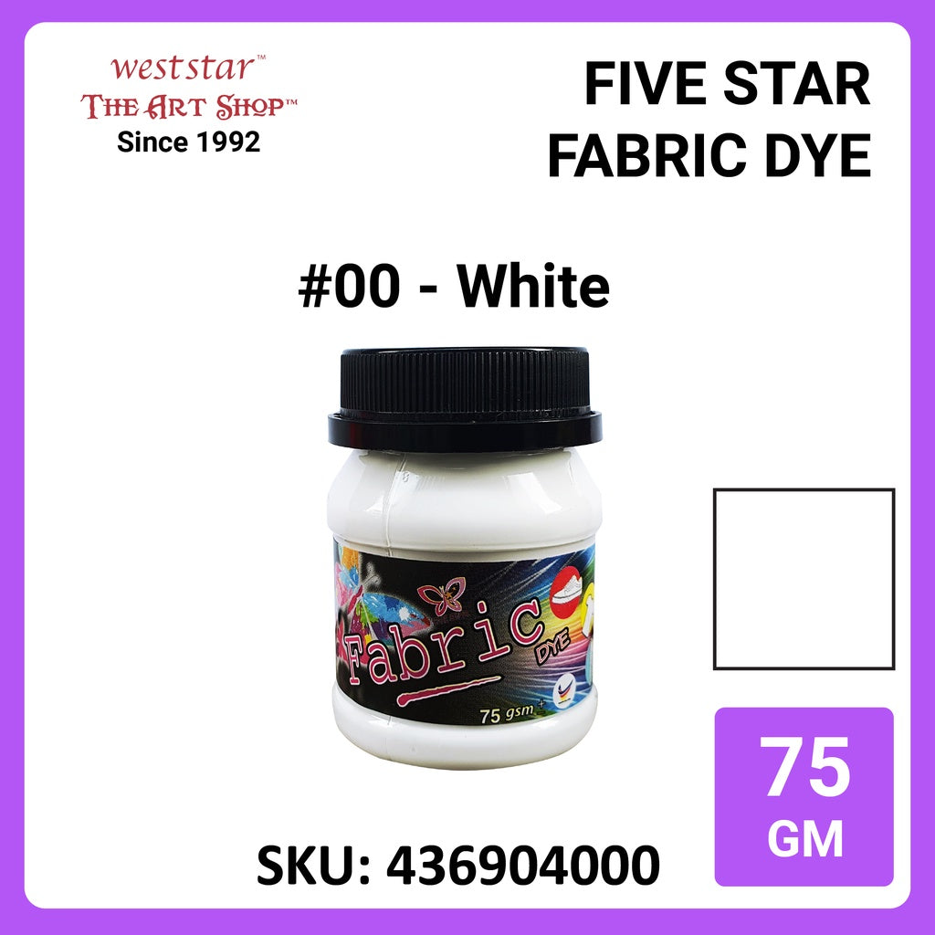 Five Star Fabric Dye 75gm - Standard Color | Clothes DIY Stationery Paint Dye Shirt Batik Fashion Design Office Colouring Colour Tie-Dye Stamping Textiles