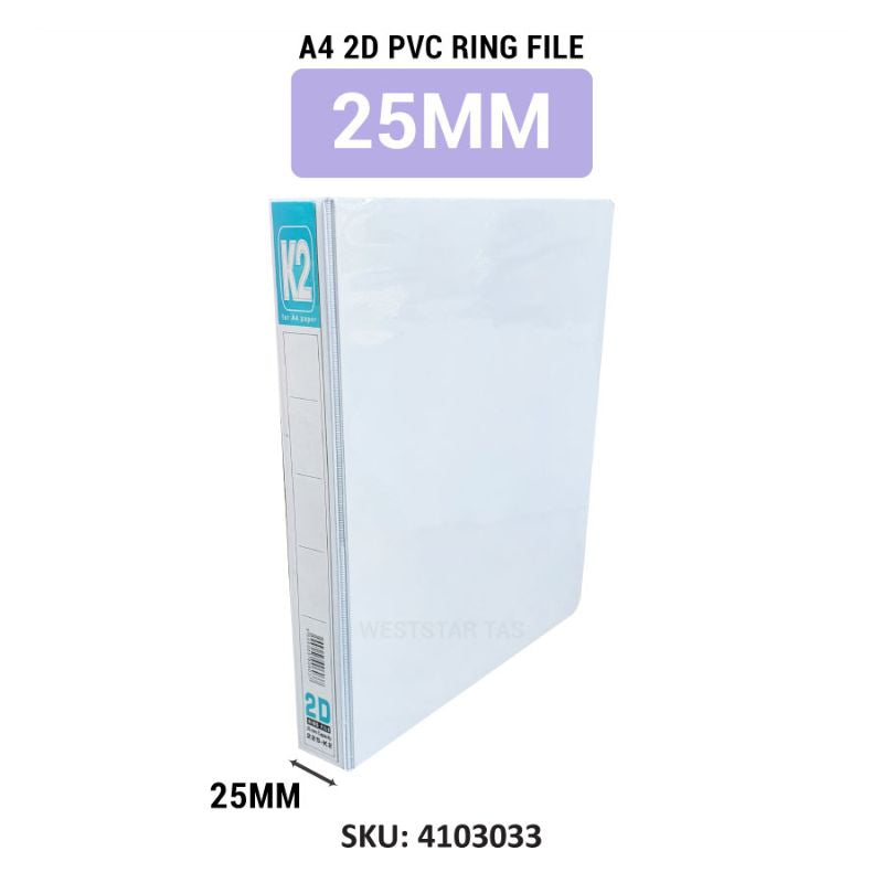 K2 A4 2D PVC Ring File 2D File 25mm, 40mm 50mm, 65mm