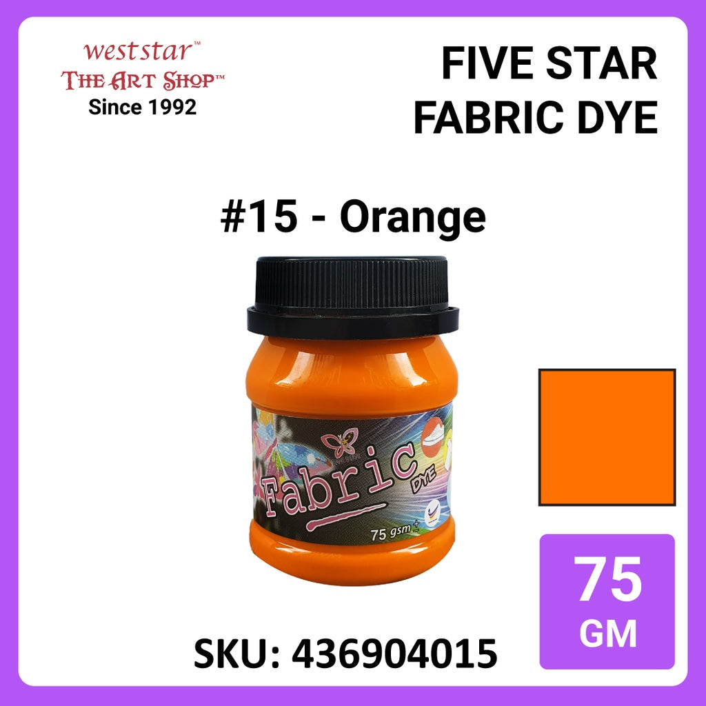 Five Star Fabric Dye 75gm - Standard Color | Clothes DIY Stationery Paint Dye Shirt Batik Fashion Design Office Colouring Colour Tie-Dye Stamping Textiles