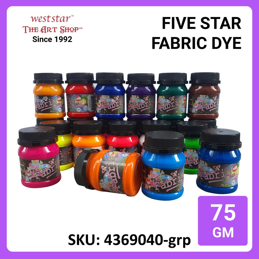 Five Star Fabric Dye 75gm - Standard Color | Clothes DIY Stationery Paint Dye Shirt Batik Fashion Design Office Colouring Colour Tie-Dye Stamping Textiles