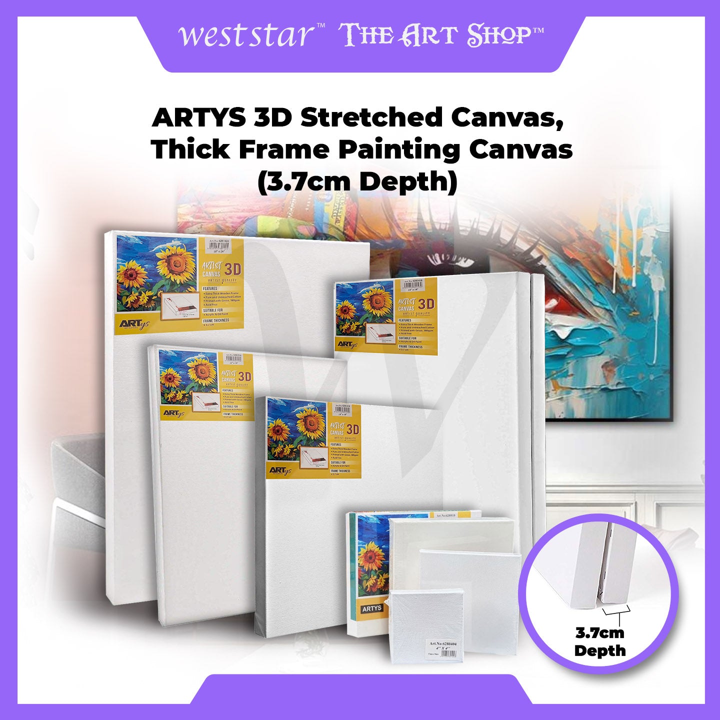 ARTYS 3D Stretched Canvas, Thick Frame Painting Canvas - Inch
