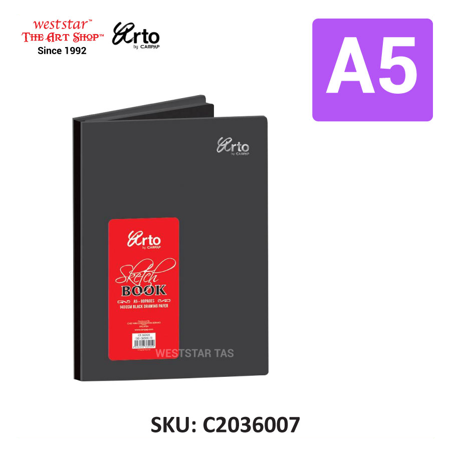 Arto by Campap A5, A4 Sketch Book - Black Paper, Hard Cover, Acid Free (140gsm) (80pages)