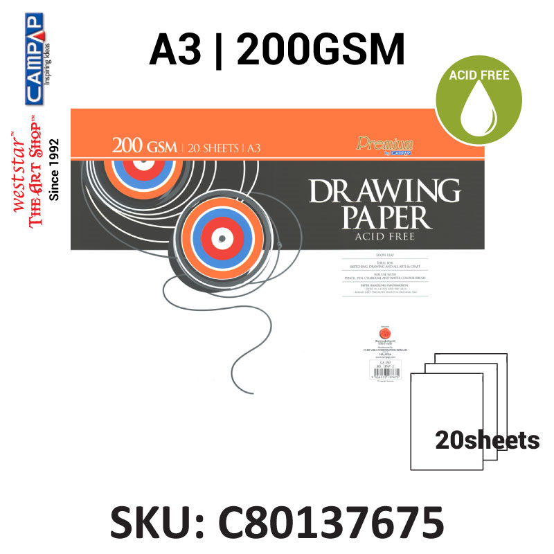 Campap A3 Drawing Paper (20sheets) 135gsm, 165gsm, 200gsm