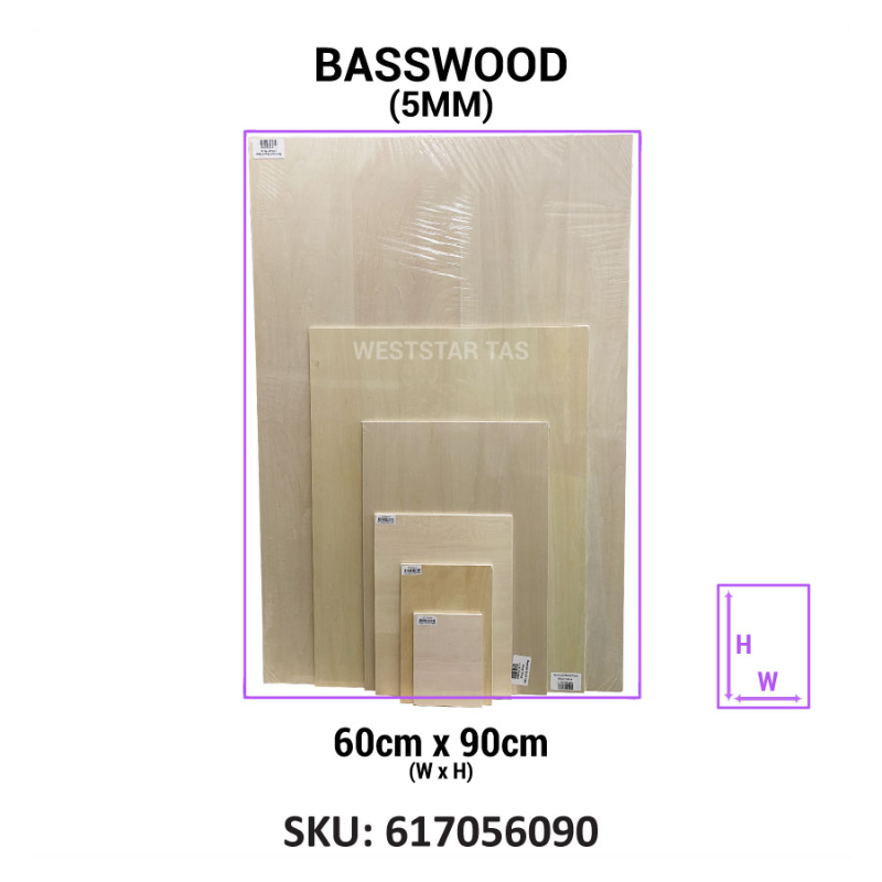 Basswood Board 5mm, Wood Sheet, Papan Kayu - A6, A5, A4, A3, A2, A1