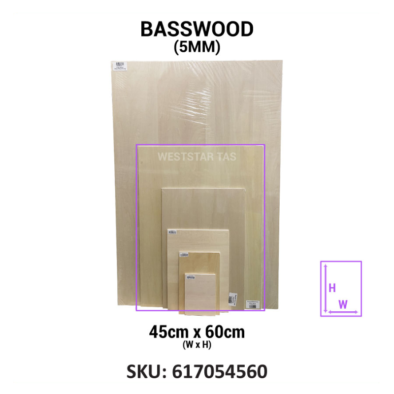 Basswood Board 5mm, Wood Sheet, Papan Kayu - A6, A5, A4, A3, A2, A1