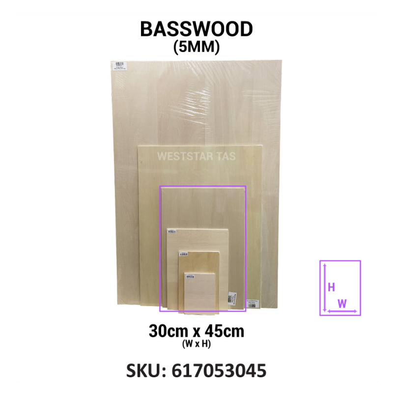Basswood Board 5mm, Wood Sheet, Papan Kayu - A6, A5, A4, A3, A2, A1