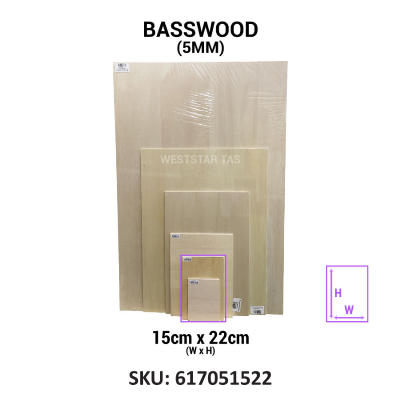 Basswood Board 5mm, Wood Sheet, Papan Kayu - A6, A5, A4, A3, A2, A1