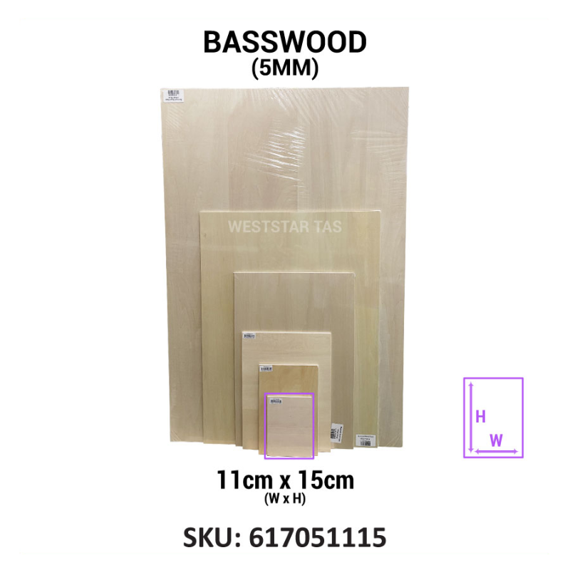 Basswood Board 5mm, Wood Sheet, Papan Kayu - A6, A5, A4, A3, A2, A1