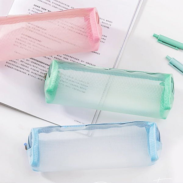 MOOTYS 23-8 Nylon Mesh Pencil Pouch Translucent Mesh Colour Pencil Bag Zip Clear Pencil Case (Colour randomly)