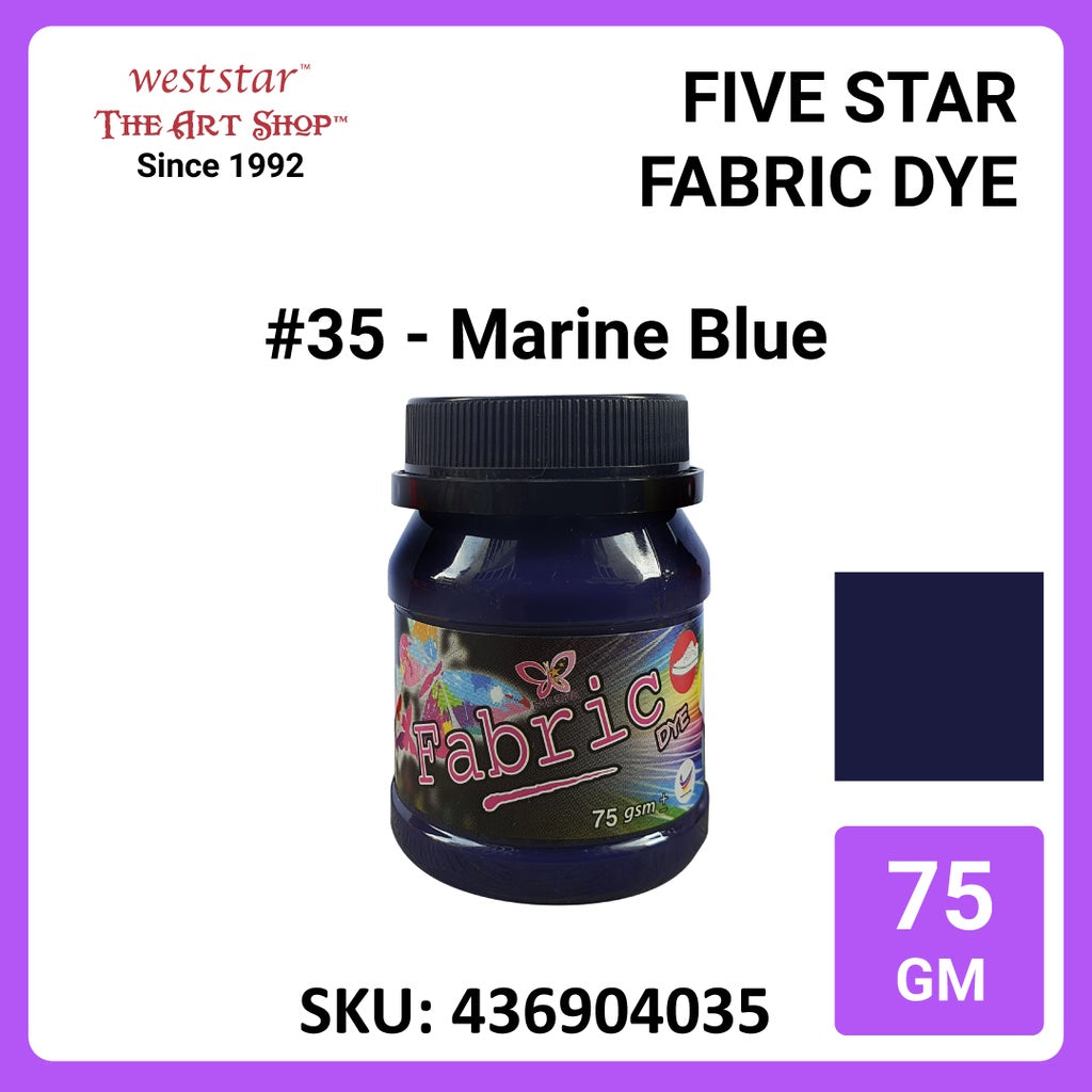 Five Star Fabric Dye 75gm - Standard Color | Clothes DIY Stationery Paint Dye Shirt Batik Fashion Design Office Colouring Colour Tie-Dye Stamping Textiles