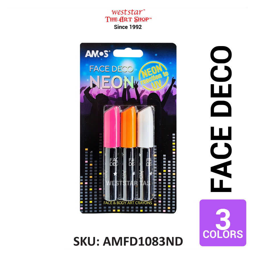 AMOS Face Deco Crayon, Face Paint, Face Marker | 3 Neon Color Set