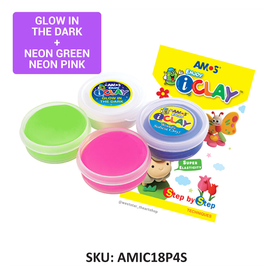 AMOS iCLAY , Air Dry Clay Set (4colors) - Bright Color / Glow in the dark / Neon