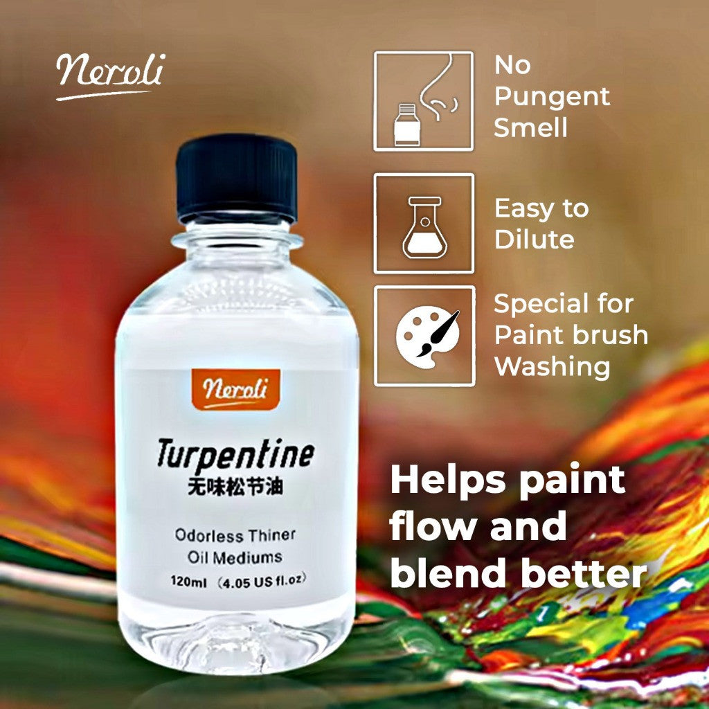 Neroli Turpentine Odourless Thinner Oil Medium For Oil Painting - 120ml & 500ml
