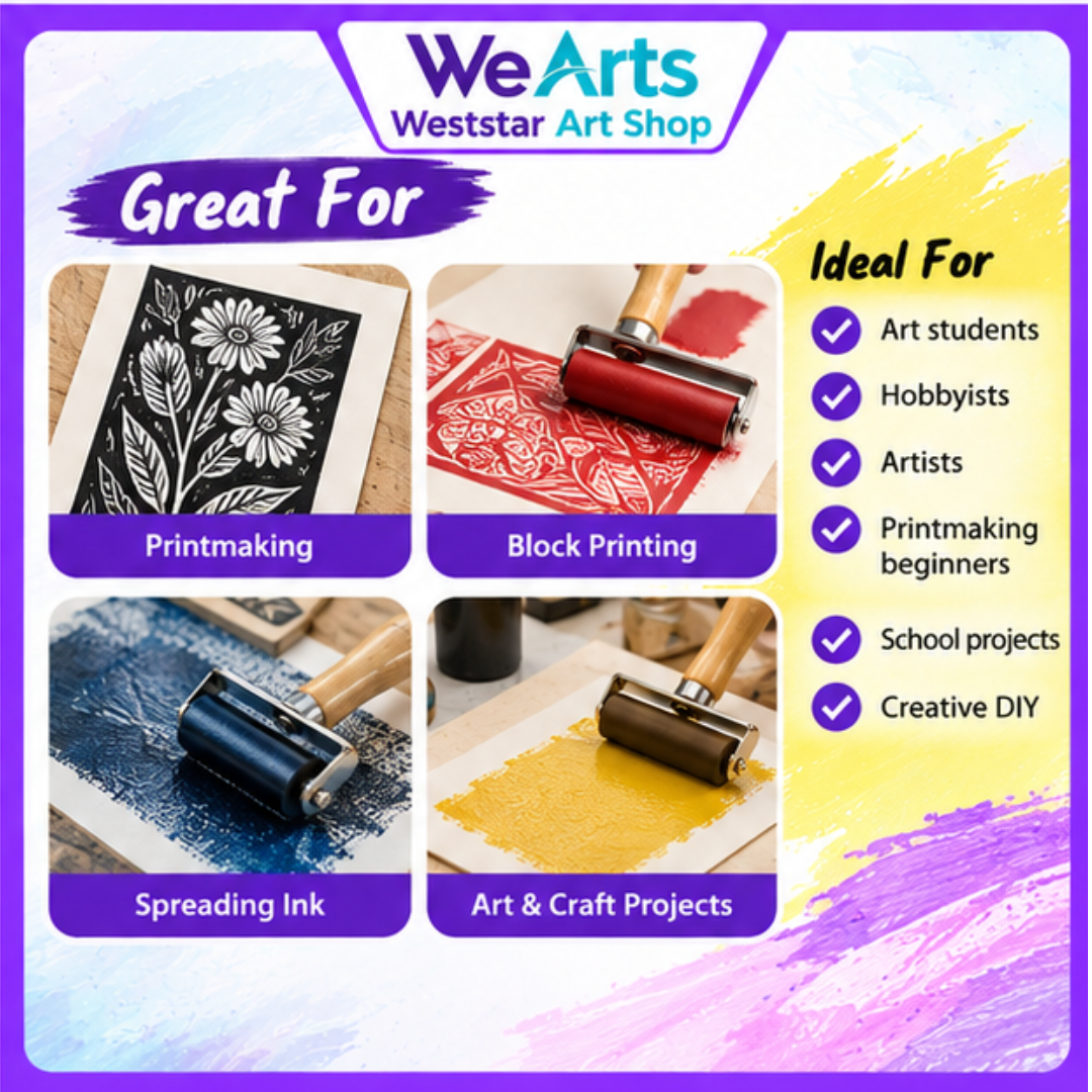 ART ROLLER Wooden Handle | Printmaking Ink Roller with Wooden Handle