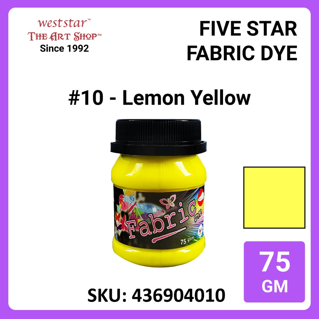 Five Star Fabric Dye 75gm - Standard Color | Clothes DIY Stationery Paint Dye Shirt Batik Fashion Design Office Colouring Colour Tie-Dye Stamping Textiles