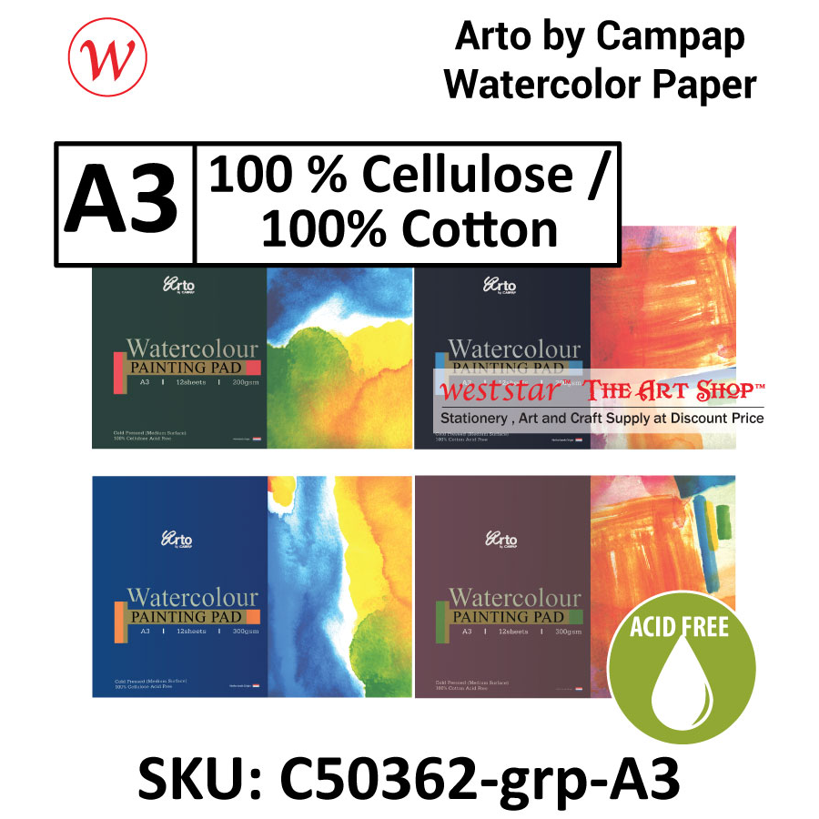 A3 Arto Watercolor Pad - Cold Pressed (Cotton / Cellulose) | ACID FREE