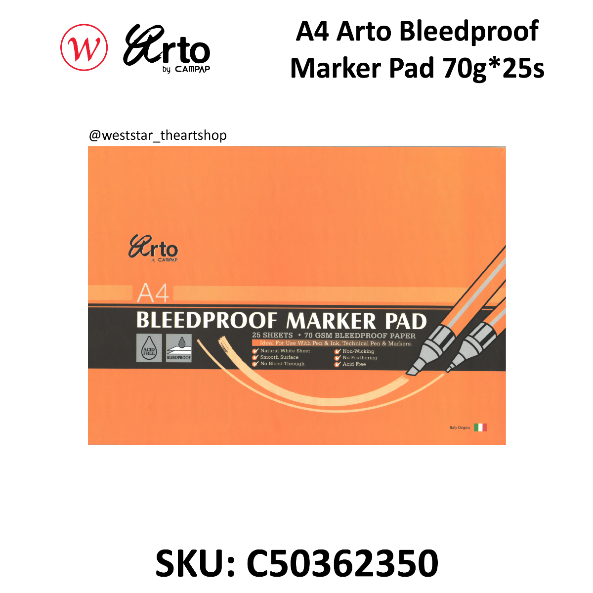 A4 Arto Bleedproof Marker Pad 70g*25s