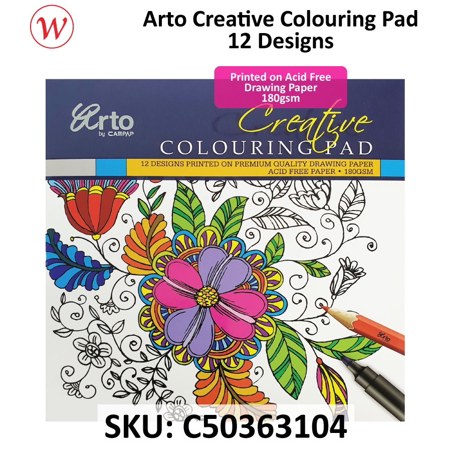 Arto Creative Coloring Pad 12designs - 200mm x 200mm | 180gsm