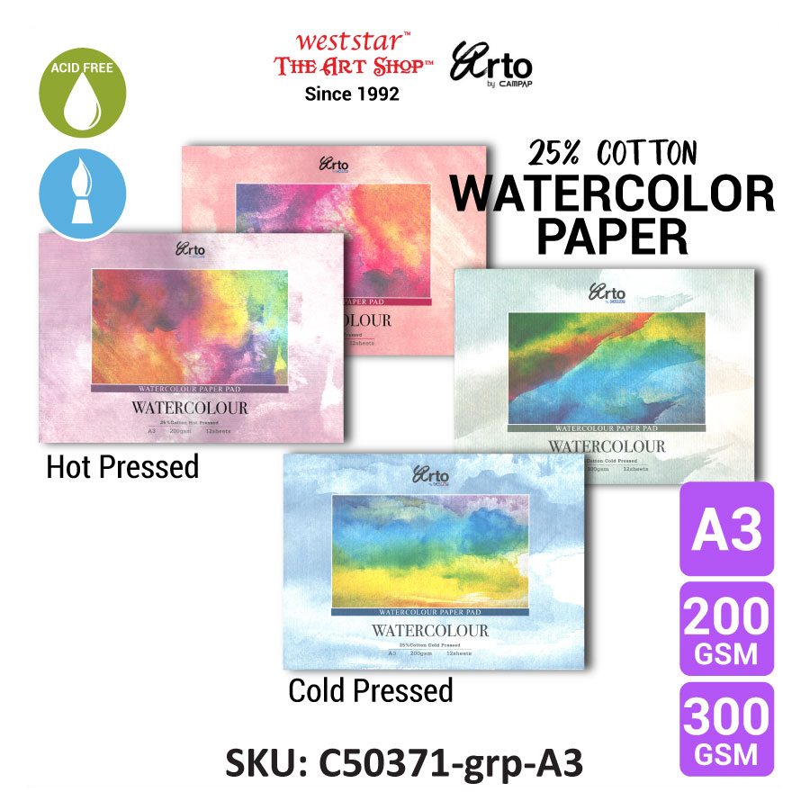 Arto by Campap Watercolor Pad COLD PRESSED / HOT PRESSED| A3 - 200gsm / 300gsm (12sheets)