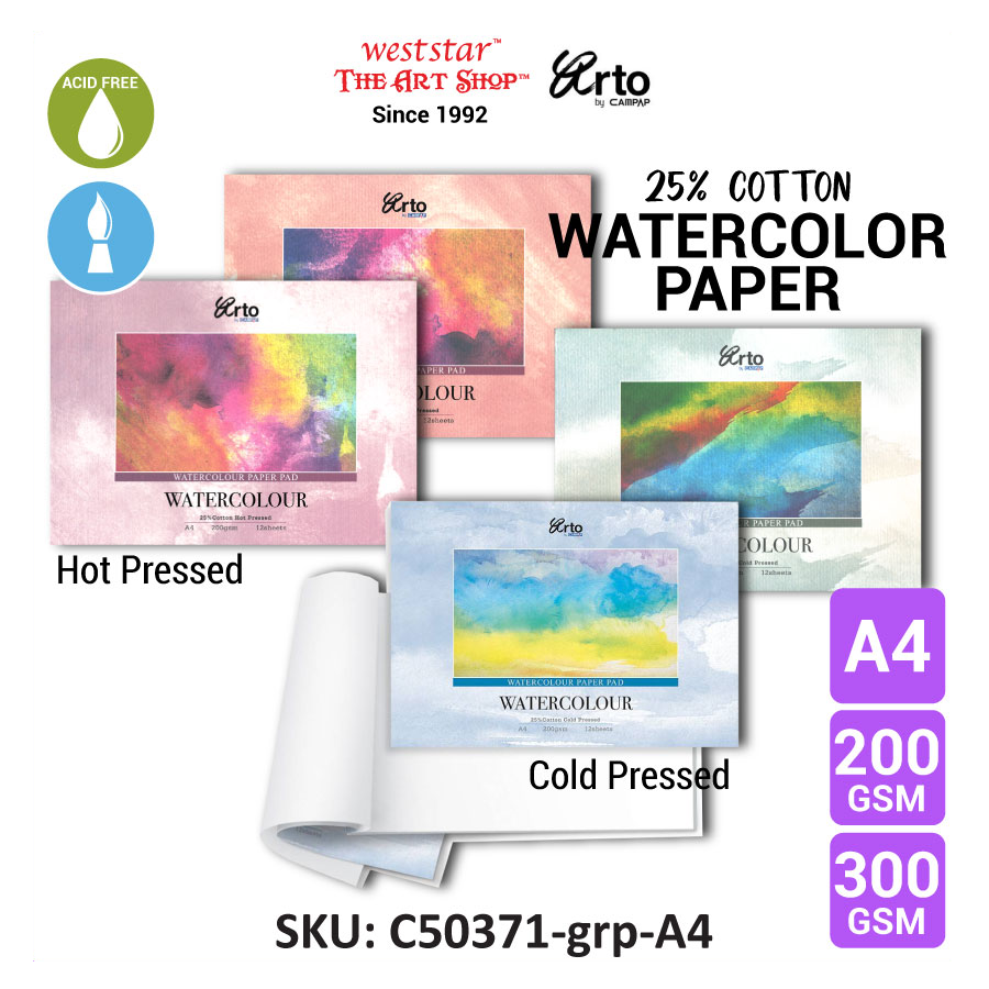 Arto by Campap Watercolor Pad - Cold Pressed / Hot Pressed | A4 - 200gsm / 300gsm (12sheets)