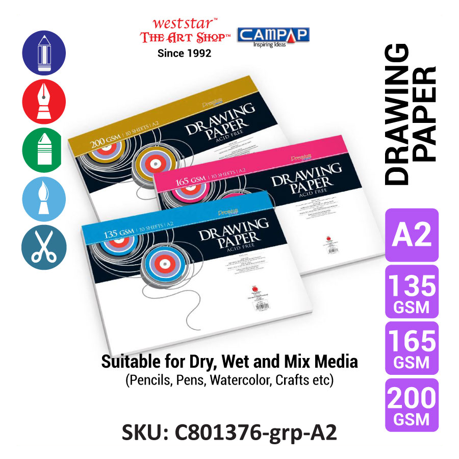 A2 Campap Drawing Paper - 135gsm, 165gsm, 200gsm