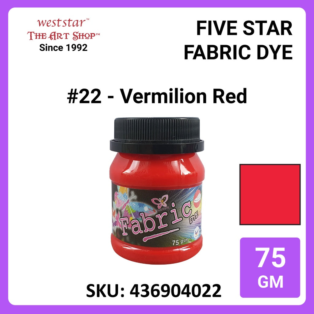 Five Star Fabric Dye 75gm - Standard Color | Clothes DIY Stationery Paint Dye Shirt Batik Fashion Design Office Colouring Colour Tie-Dye Stamping Textiles