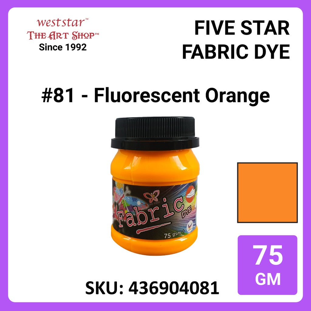 Five Star Fabric Dye 75gm - Standard Color | Clothes DIY Stationery Paint Dye Shirt Batik Fashion Design Office Colouring Colour Tie-Dye Stamping Textiles