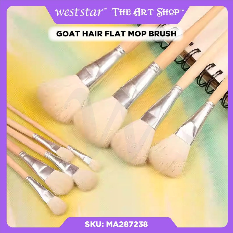 Goat Hair Brush/Flat Mop Brush/ Round Brush Art/Blending Brush Make up /Wool Brush for Ceramic/Berus Kambing