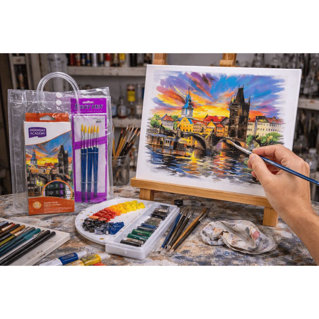 ACRYLIC PAINTING SET Acrylic Paint Set ( Acrylic Set + Brush Set + Canvas Board) WORLD ART DAY PROMOTION