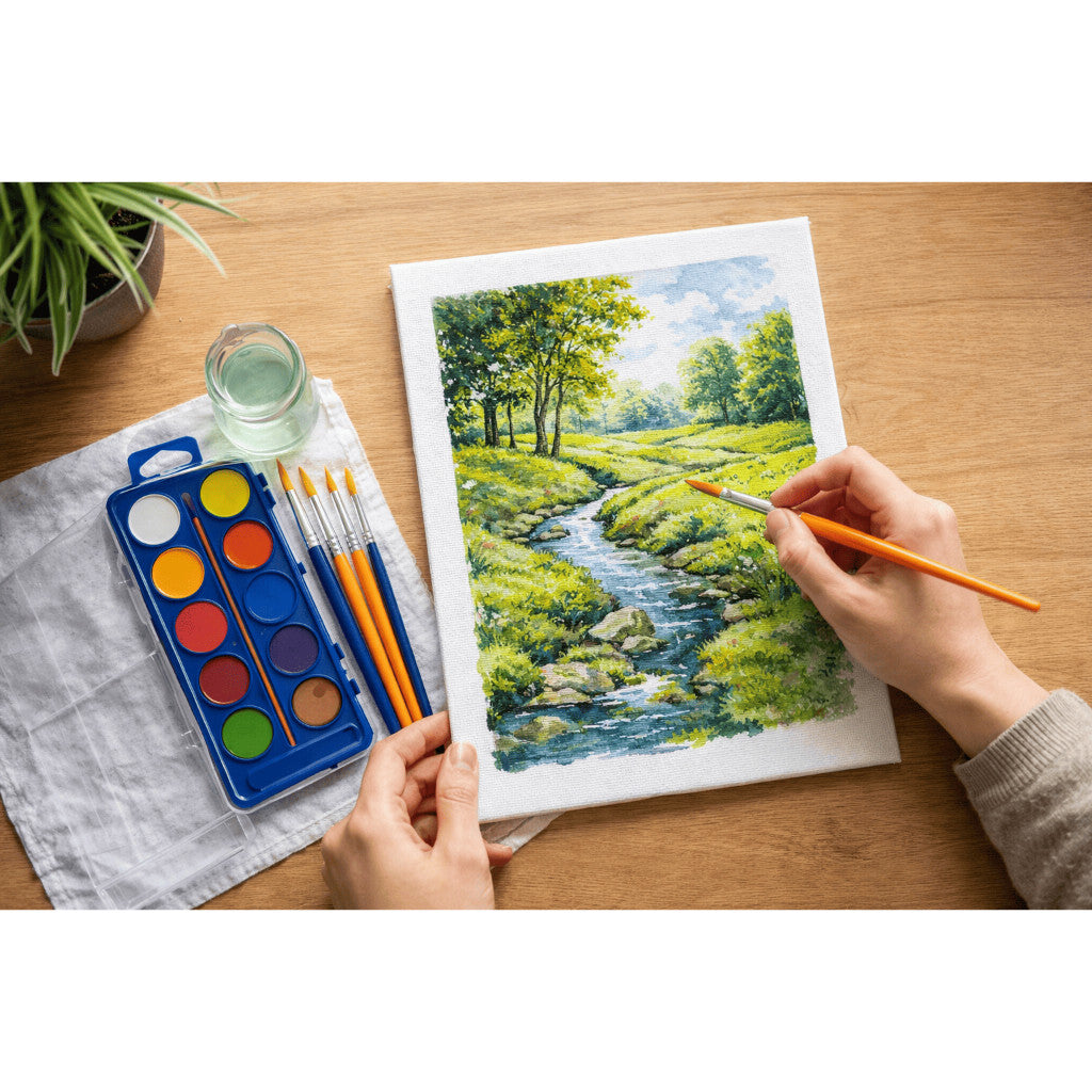 WATERCOLOUR PAINTING SET Watercolor Set ( Watercolour +Brush Set + Canvas Panel ) WORLD ART DAY PROMOTION