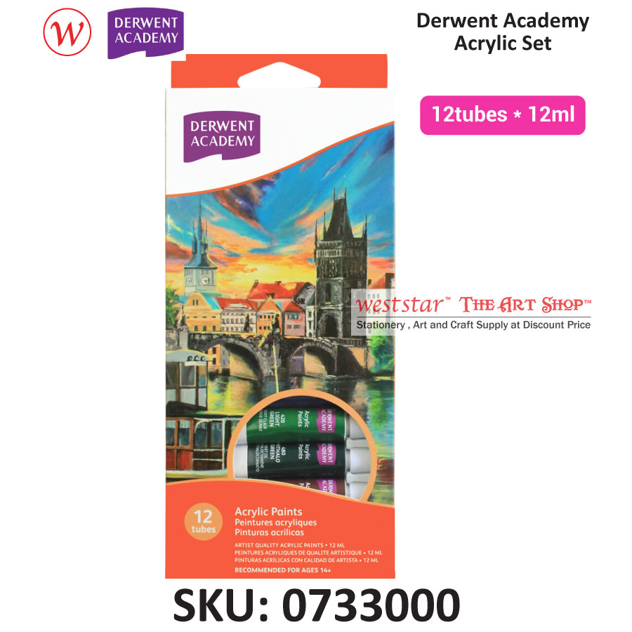 Derwent Academy Acrylic Paints Set Acrylic Colour for Painting R33000 (12ml) 12colors