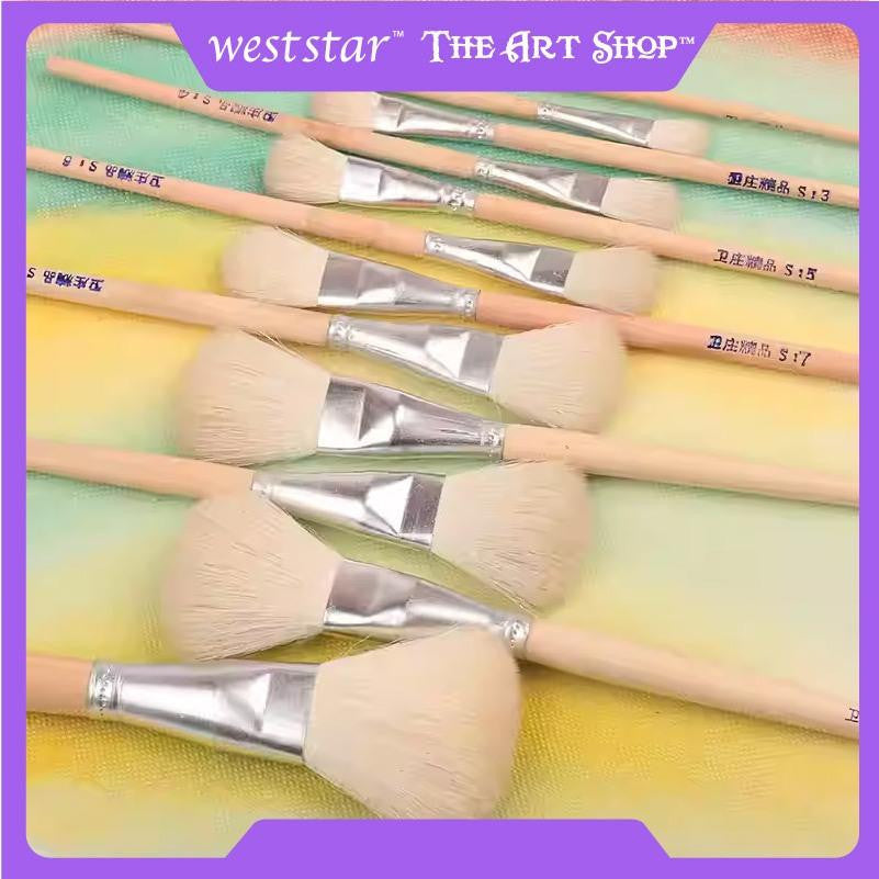 Goat Hair Brush/Flat Mop Brush/ Round Brush Art/Blending Brush Make up /Wool Brush for Ceramic/Berus Kambing