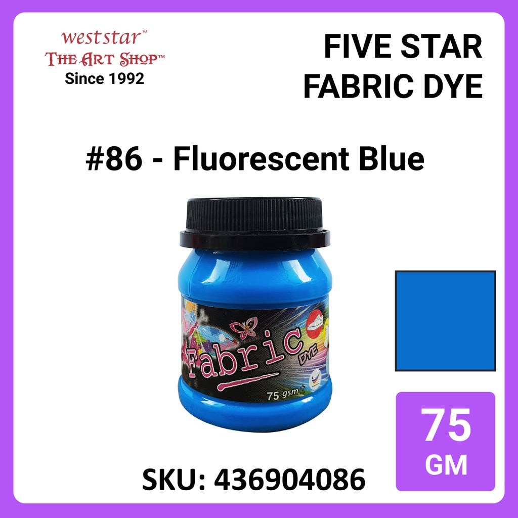 Five Star Fabric Dye 75gm - Standard Color | Clothes DIY Stationery Paint Dye Shirt Batik Fashion Design Office Colouring Colour Tie-Dye Stamping Textiles