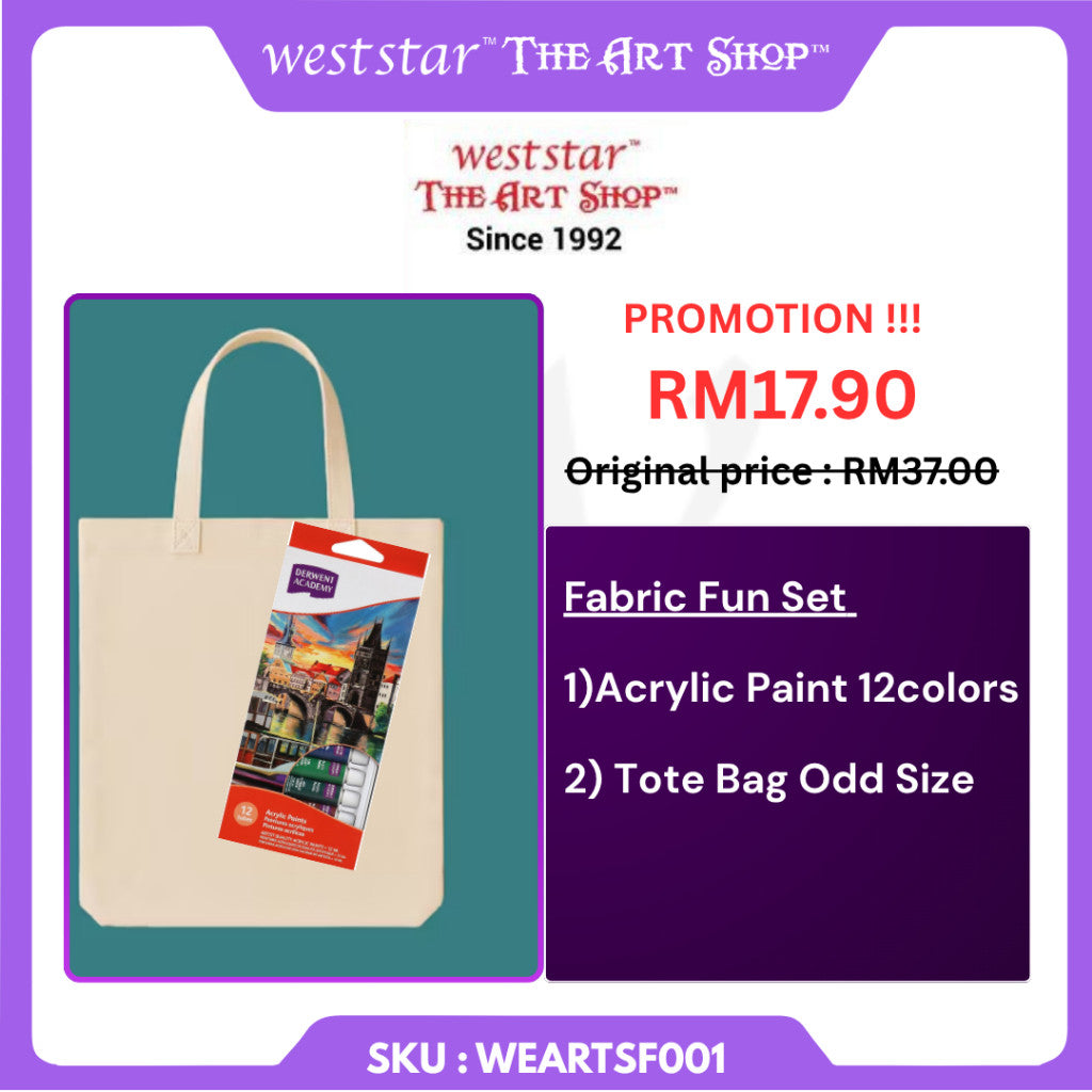 FABRIC FUN SET (Acrylic Paint Set +Tote Bag Odd A3 Size) WORLD ART DAY PROMOTION