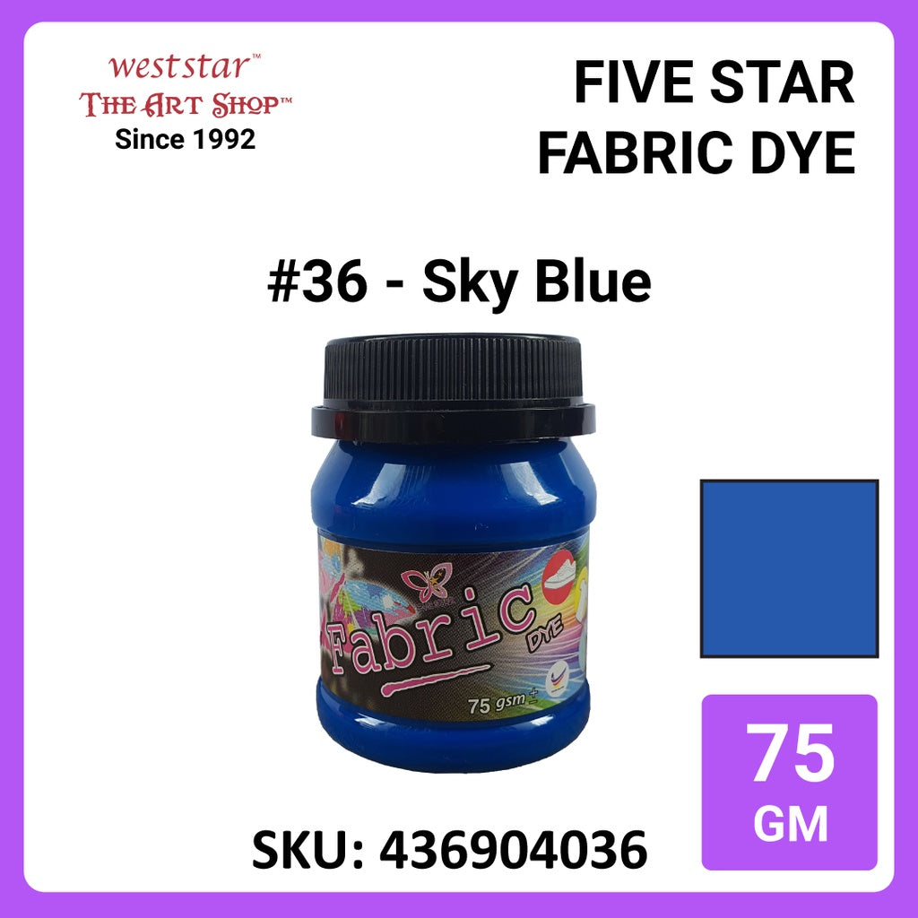 Five Star Fabric Dye 75gm - Standard Color | Clothes DIY Stationery Paint Dye Shirt Batik Fashion Design Office Colouring Colour Tie-Dye Stamping Textiles