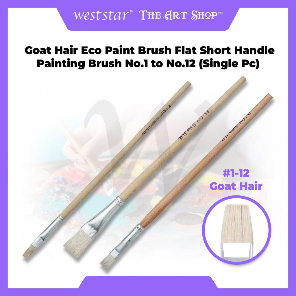 Goat Hair Eco Paint Brush Flat Short Handle No.1 to No.12 Painting Brush (Single Pc)