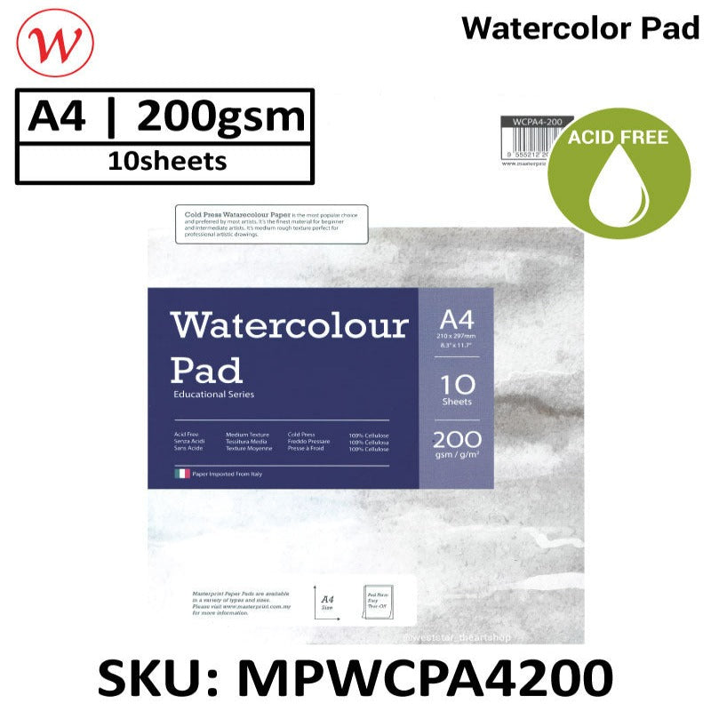 Masterprint Watercolour Pad 10sheets | | 200g (COLD PRESS, 100% Cellulose)